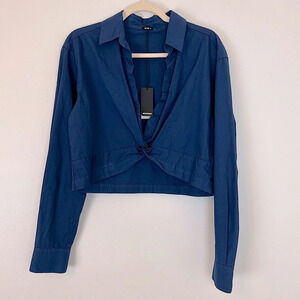 Monrow Top and Skirt Set Twist Front Cotton Poplin French Navy Small Classic